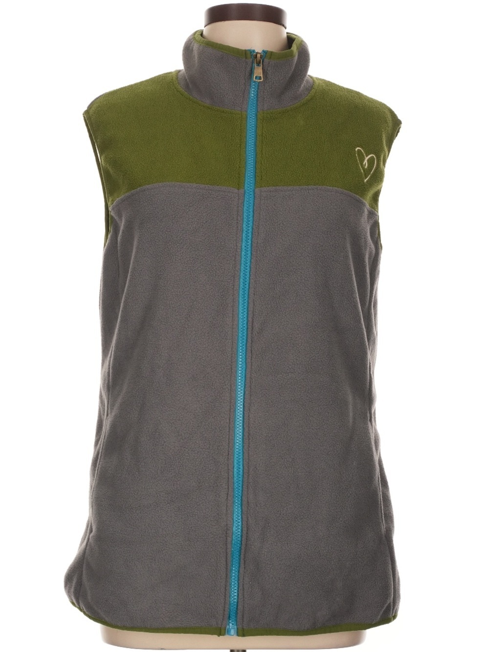Latched Mama Gray and Olive Fleece Vest with Red Heart Logo